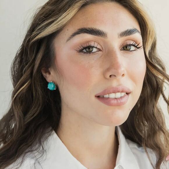 New Plunder "Harper" Turquoise and Black Stud Earrings (.5") - Picture 3 of 5